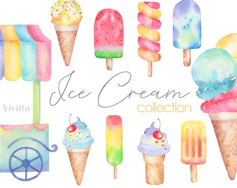 Ice Cream Watercolor Clip Art 80s Style Ice Cream Bar Cone Etsy Ireland