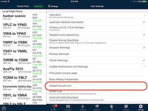 Default Aircraft Icon AvPlan EFB Electronic Flight Bag