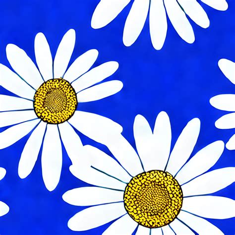 White Daisy On Blue Background Pattern Creative Fabrica