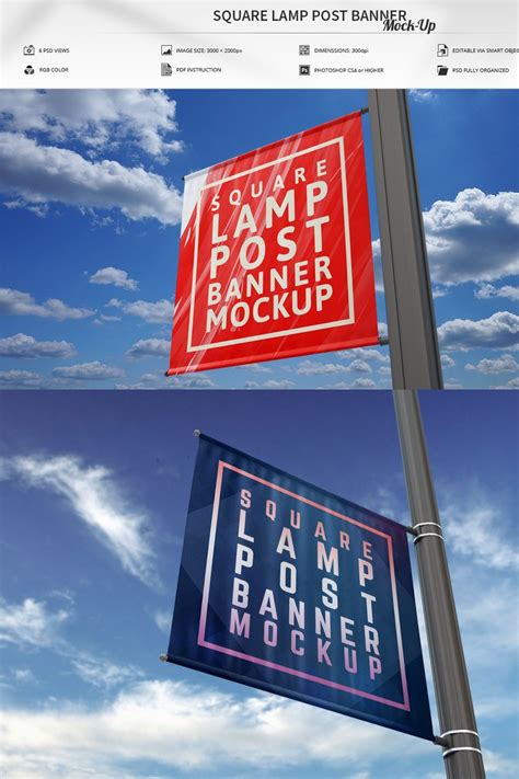 Square Lamp Post Banner Mock Up Masterbundles