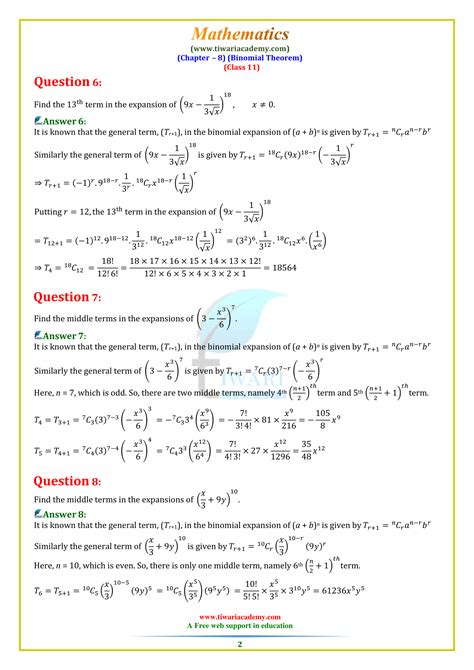 NCERT Solutions For Class 11 Maths Chapter 8 Binomial Theorem In PDF