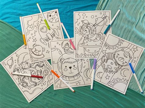 5 Animals in Space Coloring Pages Adorable Animals Fun and | Etsy