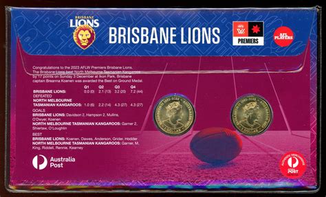 2023 Aflw Premiers Brisbane Lions 1 Coloured Coin And Stamp Limited Edition Pnc