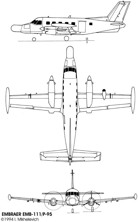 Embraer EMB 110 Bandeirante Blueprint - Download free blueprint for 3D ...