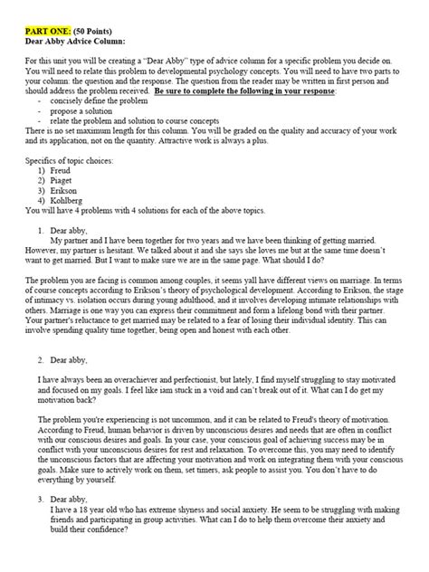 Dear Abby Advice Column - Music - You Unit 6 - 7 Project | PDF