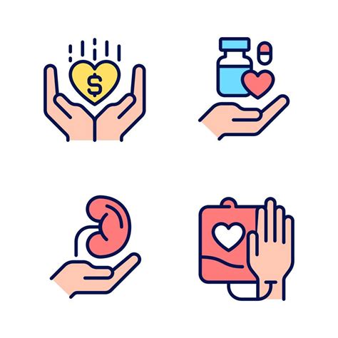 Donation To Healthcare Organizations Pixel Perfect Rgb Color Icons Set