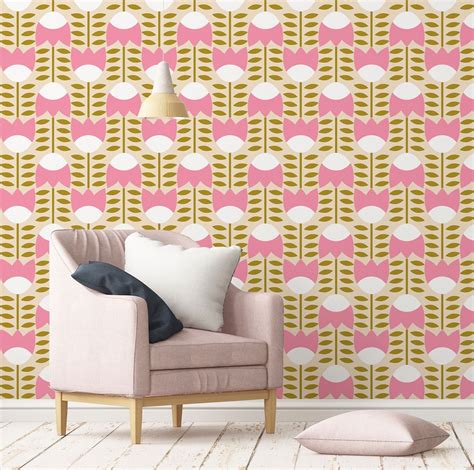 Retro Geometric Wallpaper, 70s Wallpaper, Mid-century Wallpaper, Peel and Stick, Vinyl, Wall ...