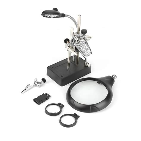 Mgaxyff Magnifier Glasshelping Hand 25x75x10x Led Lighting Black Magnifying Glass Clamp