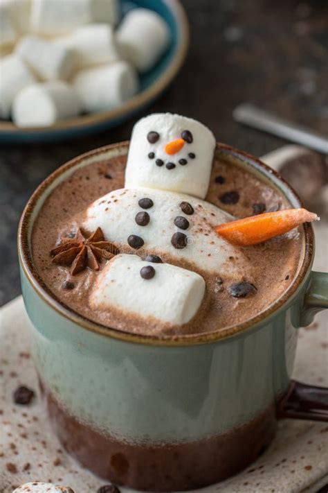 Hot Chocolate With Melted Marshmallow Snowman AI Generated Stock Illustration Illustration Of