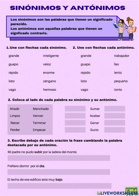 Ejercicio Online De Sinónimos Y Antónimos Para Tercero Primaria Sinónimos Y Antónimos