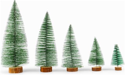 Stuks Mini Frosted Denne Bomen Met Houten Basis Mini Kunststof