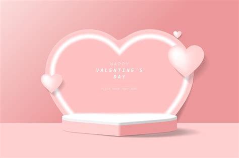 Premium Vector Realistic Pink White Heart D Cylinder Pedestal Podium