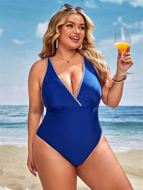 Plus Whip Stitch One Piece Swimsuit Shein Usa