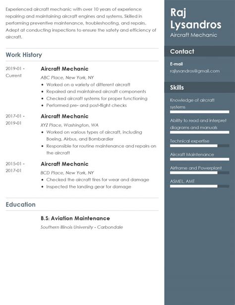 Aircraft Mechanic Resume Examples