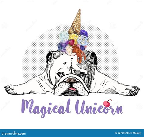 Bulldog with an Ice-cream Cone that Pretends To Be Unicorn Stock Illustration - Illustration of ...