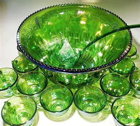 Carnival Glass Indiana Green Carnival Glass Princess Punch Bowl Set Collectors Weekly