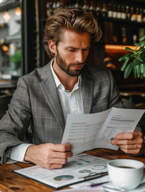 Premium Photo Man Sitting At Table Reading Paper