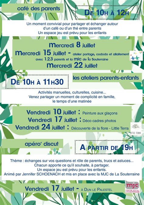 Ateliers Du P Le Famille Programme De Juillet La Palette Le