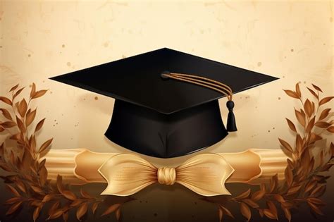 Vector Background With Graduation Cap And Papyrus Certificate Golden