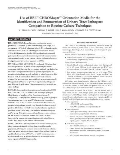 Use Of Bbl Chromagar Orientation Media For The Bd