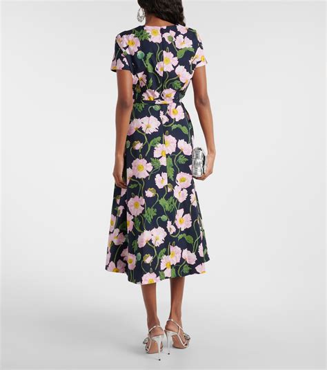 Floral Cotton Poplin Midi Dress In Multicoloured Oscar De La Renta