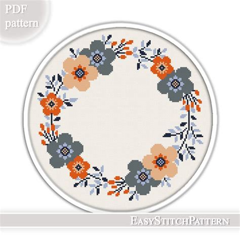 Floral Wreath Cross Stitch Pattern Floral Border Inspire Uplift