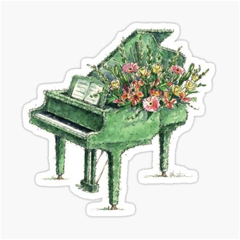 Green Piano with Flowers Sticker | Piano Stickers for Sale