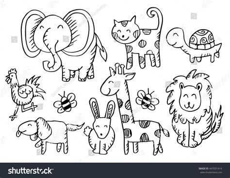 Cartoon Animals Doodle Style Stock Vector (Royalty Free) 447031414 ...