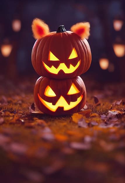 Premium AI Image | Cute halloween pumpkins in autumn park