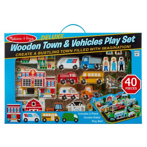 Melissa and Doug Deluxe Wooden Town Vehicles Play Set