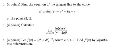 Solved 4 4 Points Find The Equation Of The Tangent Line Chegg