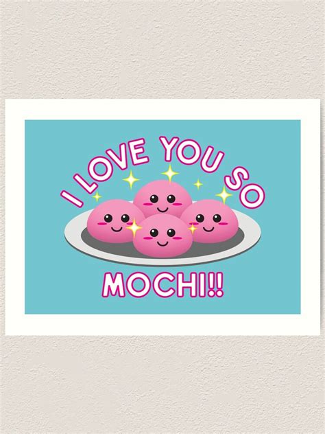 Cute Kawaii Pink Mochi With Text I Love You So Mochi Design Art