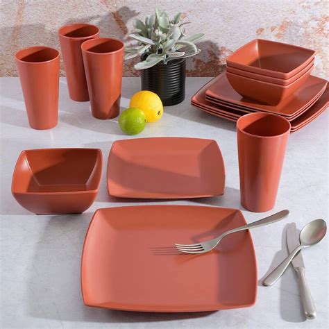 16 Piece Square Melamine Dinnerware Set Bed Bath And Beyond 38243247