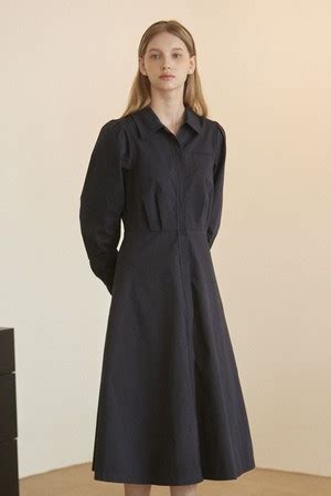 Puff Sleeve Shirt Dress Navy Nonlocal