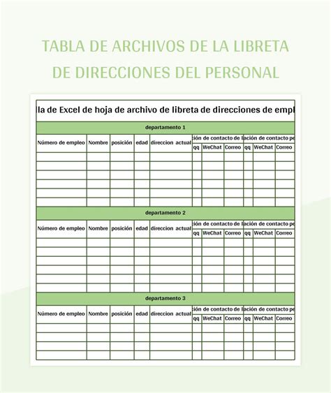 Plantilla De Excel Tabla De Archivos De La Libreta De Direcciones Del