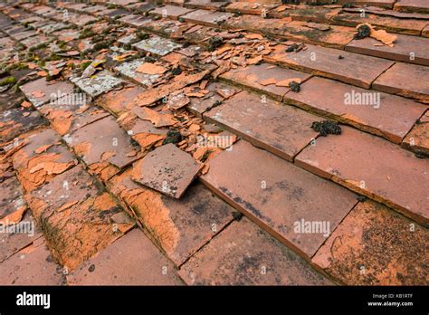 Broken Roof Tiles From Weathering And Frost France Stock Photo Alamy