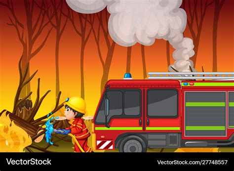 Accident scene with forest fire Royalty Free Vector Image