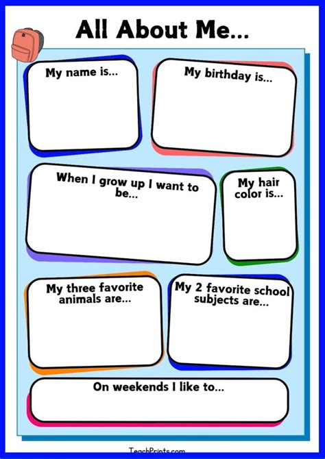 9 Free All About Me Worksheets Printables Teach Prints