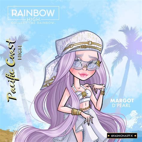 an anime character with long purple hair wearing a hat and sunglasses, standing in front of palm ...