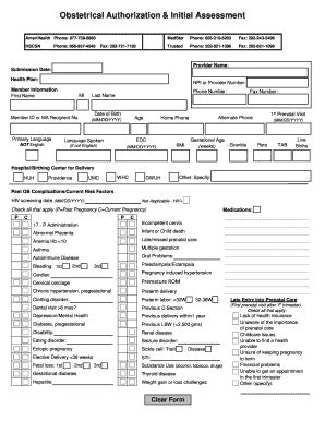 Fillable Online Updates To The Obstetrical Authorization Initial