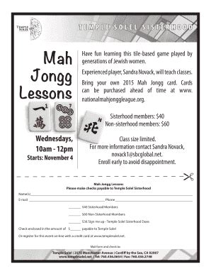 Fillable Online Mah Jongg Lessons Temple Solel Fax Email Print