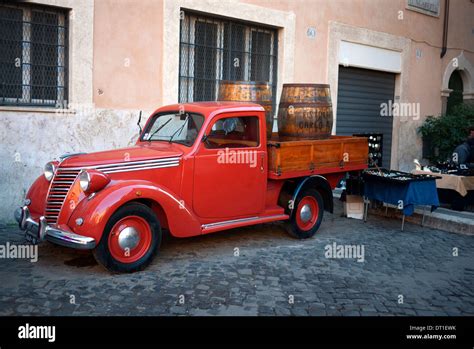 Vintage Fiat Truck Parked In The Trastevere Area Of Rome Italy Stock