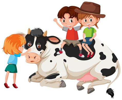 Los Niños Y La Vaca En El Fondo Blanco 606257 Vector En Vecteezy