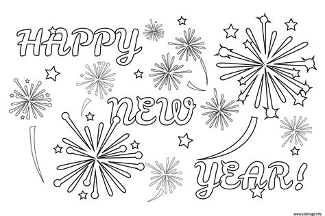 Coloriage Happy New Year Fireworks Dessin Bonne Annee Nouvel An Imprimer