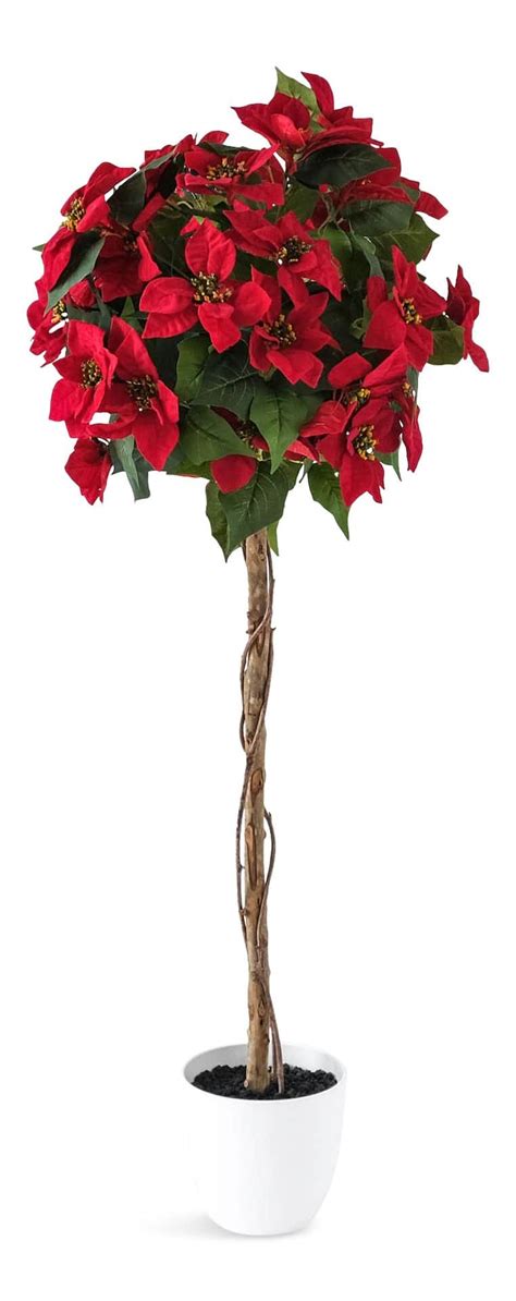 Artificial Poinsettia Topiary Tree With Silk Leaves Red Cm