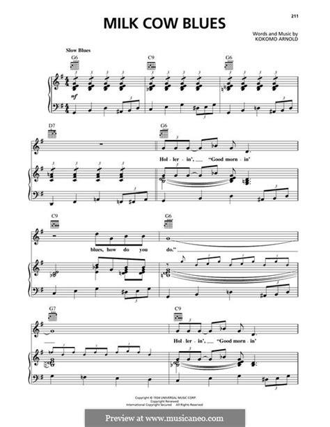 Milk Cow Blues (Ricky Nelson) by K. Arnold - sheet music on MusicaNeo