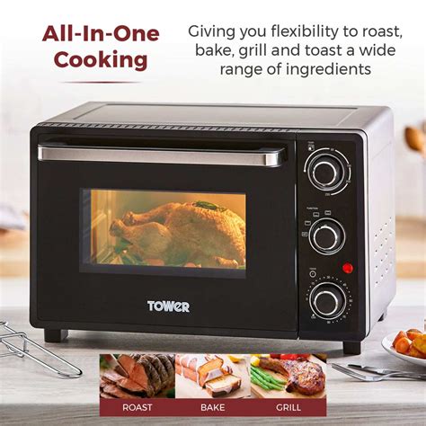 32 Litre Mini Oven With Hot Plates Black With Silver Accents