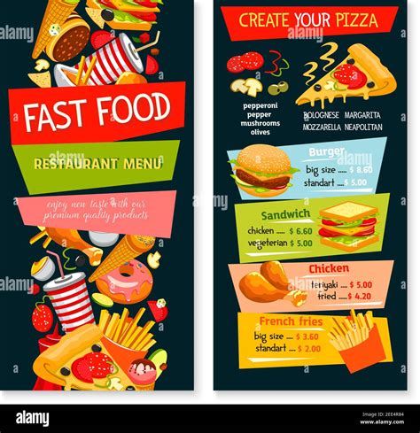 Fast Food Restaurant Vector Menu Price Design With Fastfood Snacks