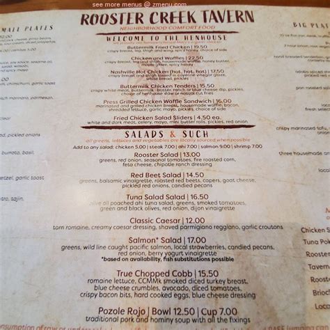 Menu at Rooster Creek Tavern pub & bar, Arroyo Grande