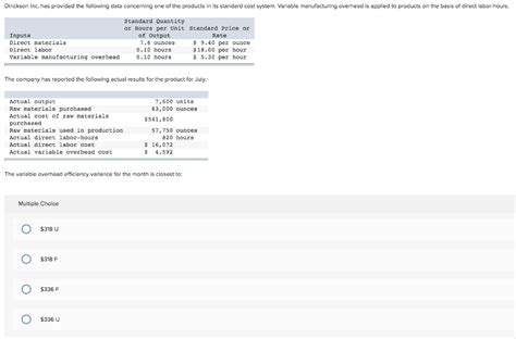 Solved Dirickson Inc Has Provided The Following Data Chegg